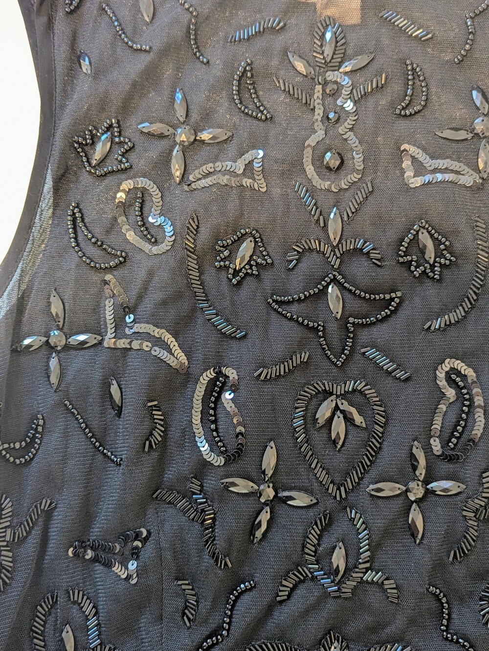 NFC 721 Black Beaded Mini Dress Small Mesh Sequin Ruffle Hem Party Cocktail - Picture 5 of 7